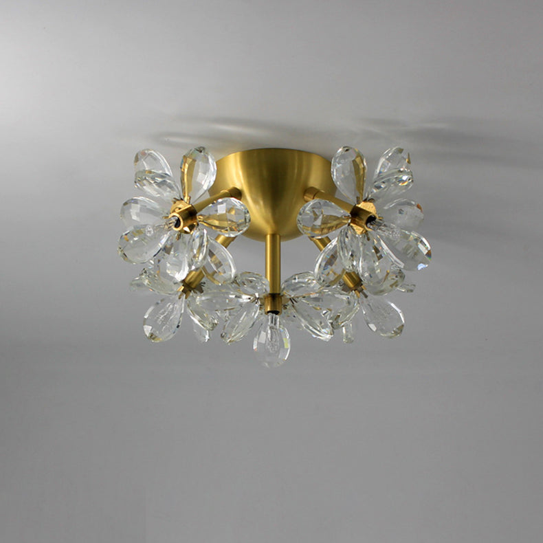 Moderne minimalistische Blume Messing Kristall 3/5/6/7 Licht Unterputz Deckenleuchte für Wohnzimmer 