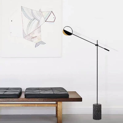 Modern Minimalist Long Arm Iron Terrazzo Base LED Standing Floor Lamp