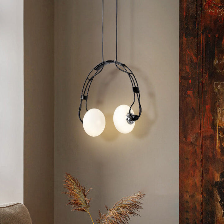Lámpara de araña contemporánea con pantalla de vidrio de hierro y auriculares creativos de 2 luces para sala de estar 