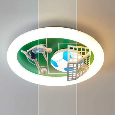 Modern Art Deco Soccer Round Acrylic Iron LED Flush Mount Ceiling Light For Living Room
