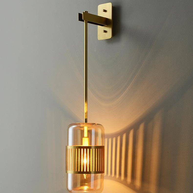 Lámpara de pared cilíndrica de vidrio y hierro de lujo contemporáneo de 1 luz para dormitorio y sala de estar 