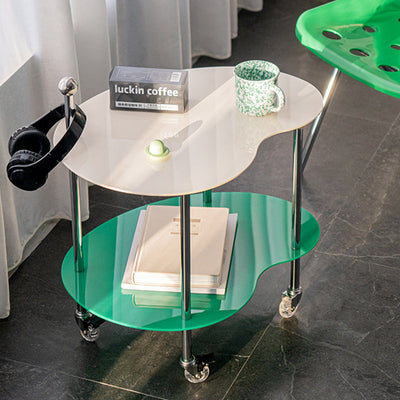 Table de bout contemporain en acrylique nuage nordique en acier inoxydable avec roue en cristal à 2 niveaux pour salon 