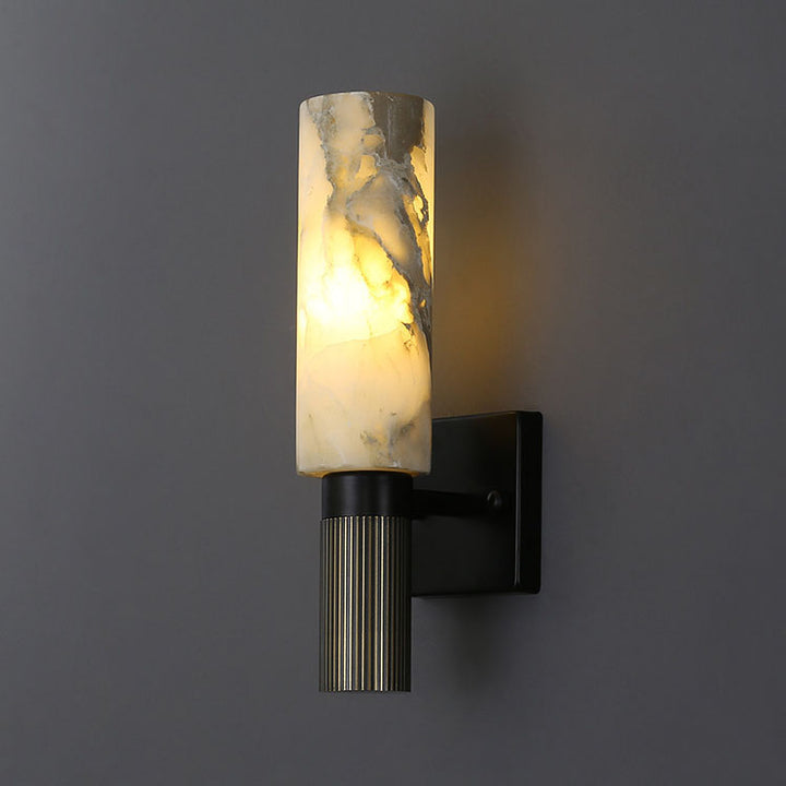 Traditional Chinese Cylinder Marble Copper Iron 1-Light Wall Sconce Lamp For Bedroom