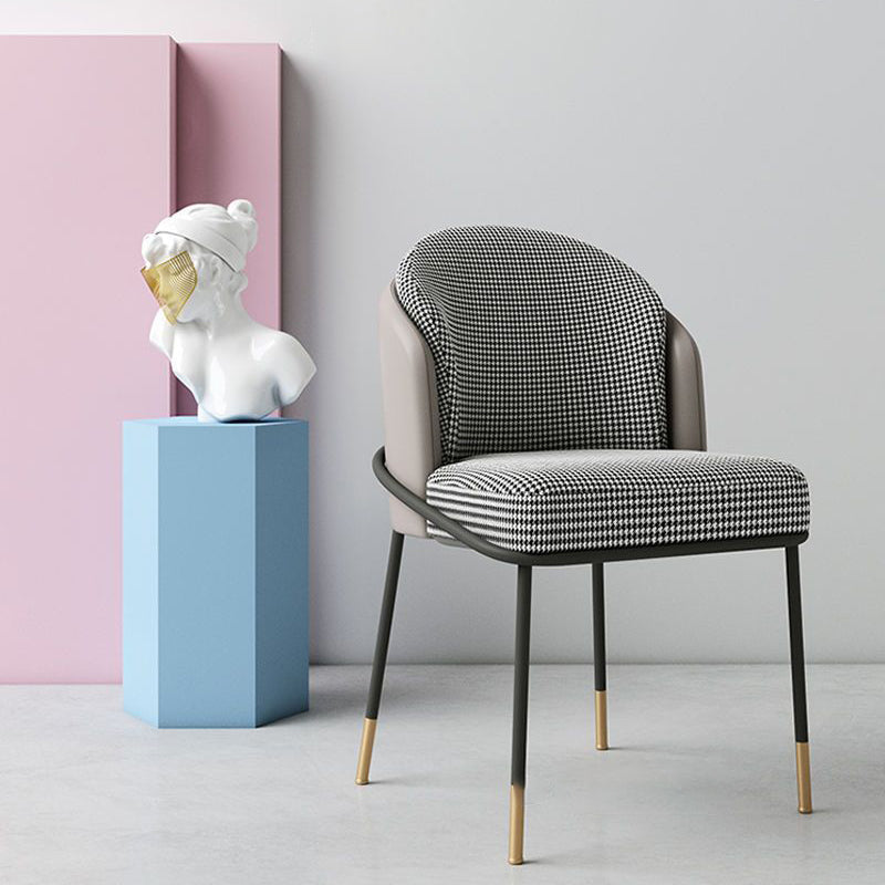 Contemporary Nordic PU Leather Fabric Iron Sponge Square Wraparound Dining Chair Backrest For Living Room