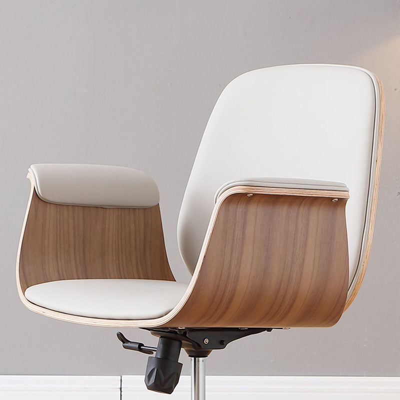 Zeitgenössischer Luxus-Mikrofaserleder-Schreibtischstuhl mit Holzmaserung, höhenverstellbar, drehbar, Rückenlehne und Armlehne für das Home-Office 