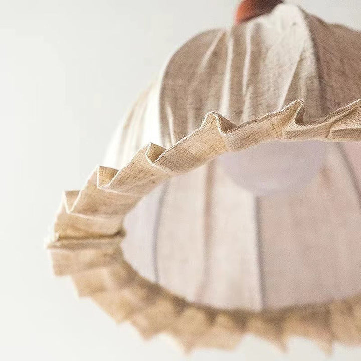 Zeitgenössische Retro Halbkugelförmige Spitze Massivholz Stoff 1-Licht Pendelleuchte Für Schlafzimmer 
