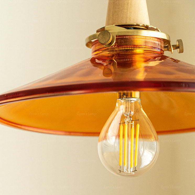Nordic Modern Cone Brass Solid Wood Glass 1-Light Pendant Light