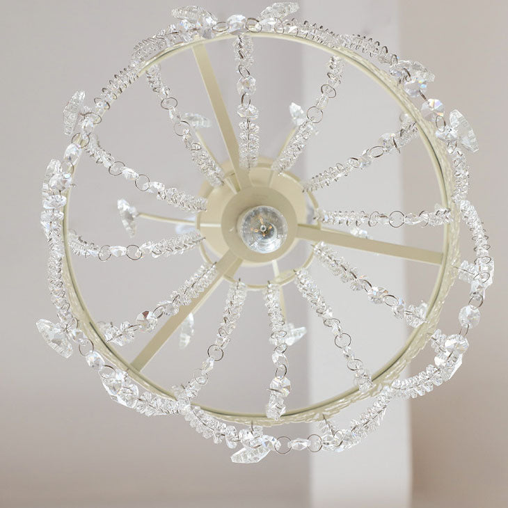 Traditional French Vintage Crystal Round Lamp Beads 1-Light Pendant Light For Bedroom