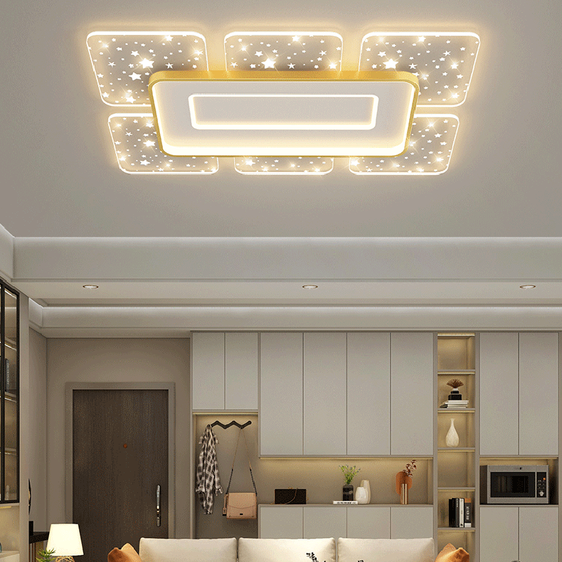Lustre de plafond à montage affleurant en acrylique LED carré rectangulaire nordique contemporain pour salon 
