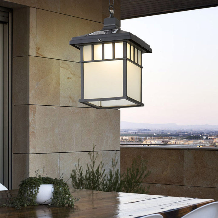 Traditional European Solar Waterproof Aluminum Glass Cubic Pane LED Pendant Light For Garden