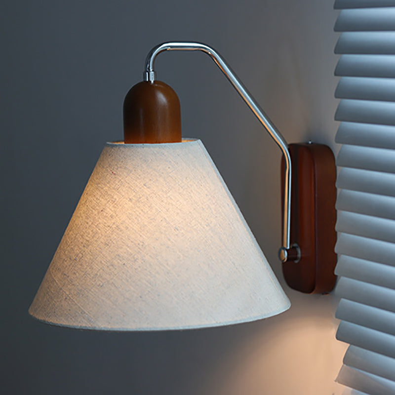 Traditional Vintage Half Cone Burlap Solid Wood 1-Light Wall Sconce Lamp For Living Room