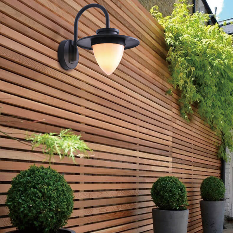 Contemporary Retro Peach Glass Iron Outdoor Waterproof 1-Light Wall Sconce Lamp For Garden