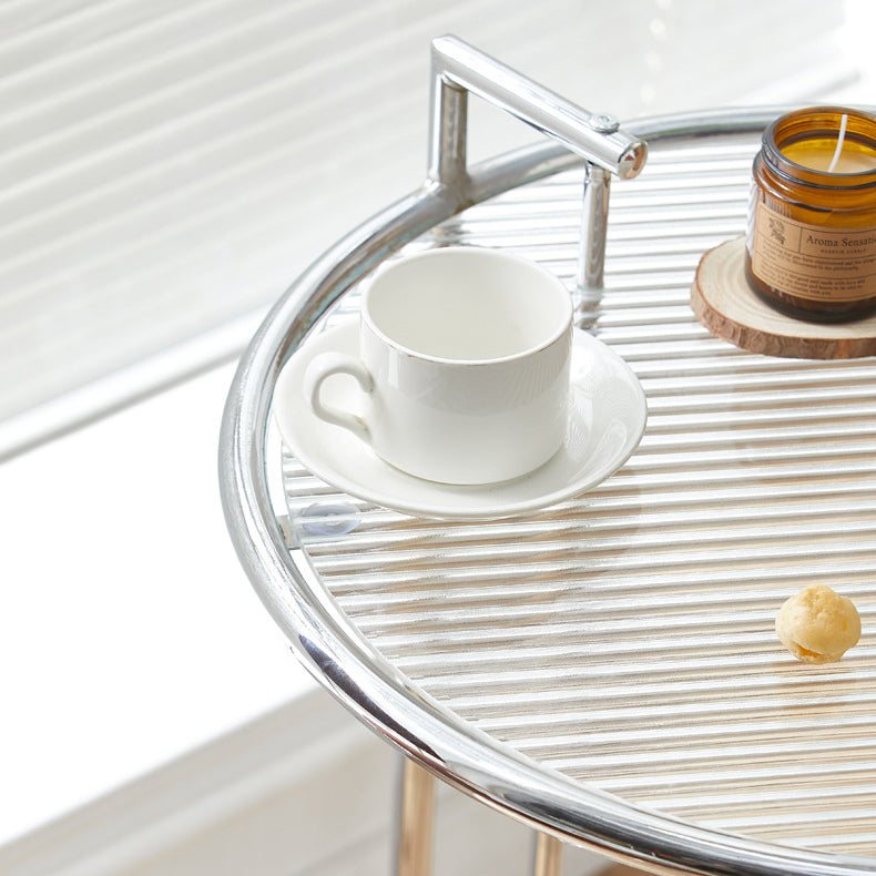 Moderner minimalistischer runder Glastisch aus Edelstahl für das Wohnzimmer 