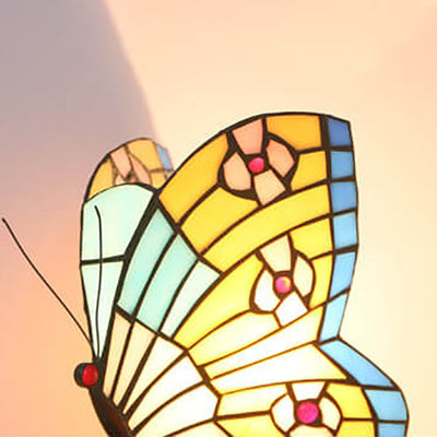 Tiffany Vintage Butterfly Shape Stained Glass 1-Light Table Lamp