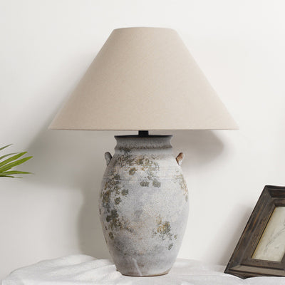 Traditionelle Vintage Keramik Stoff Metall Conic Topf 1-Licht Tischlampe für Nachttisch 