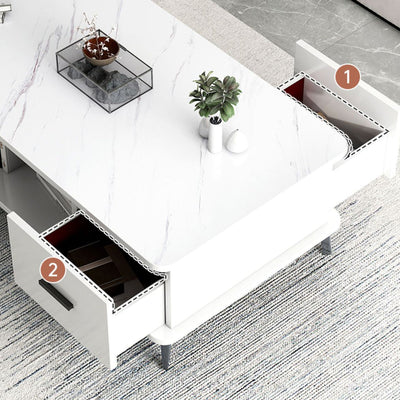Mesa de café rectangular nórdica contemporánea de MDF y hierro con 1/2 cajón para sala de estar 