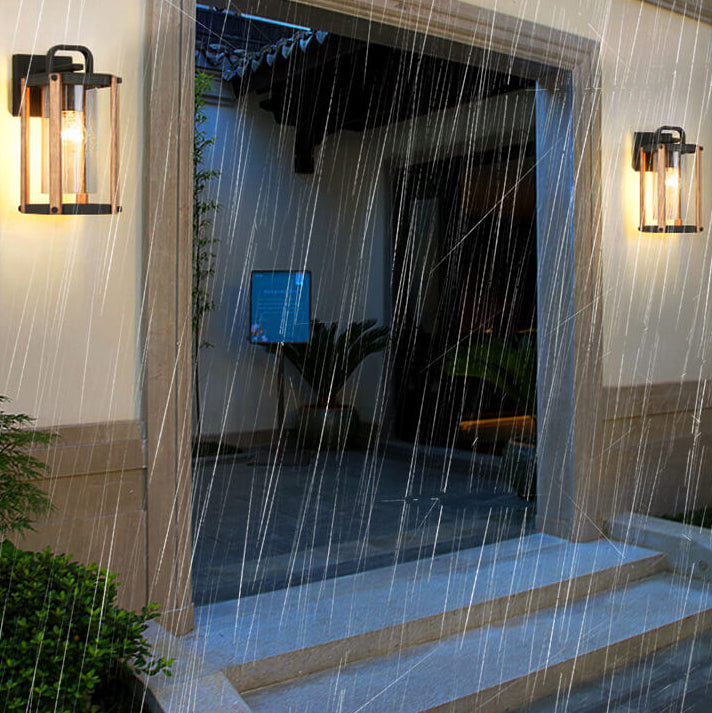 Lámpara Aplique de Pared Exterior de 1 Luz de Vidrio y Aluminio Hierro Rectangular de Simplicidad Moderna para Patio Exterior 