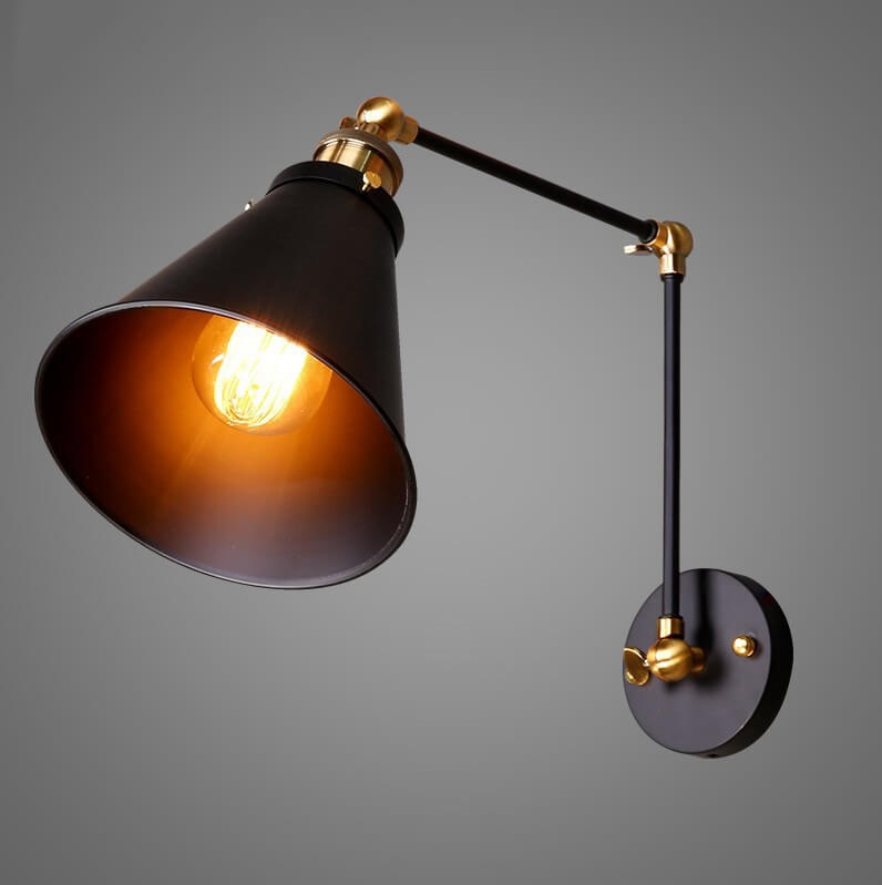 Vintage Industrial Wrought Iron Adjustable 1-Light Wall Sconce Lamp