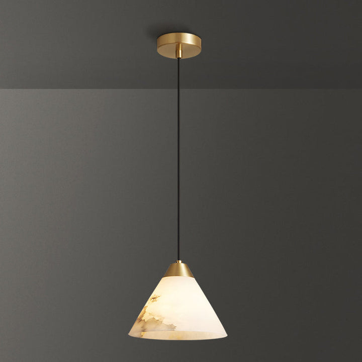 Lumière Suspendue Moderne Minimaliste Cylindre Cône Demi-Ronde en Cuivre et Pierre à 1 Ampoule Pour Chambre 