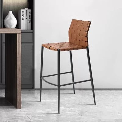 Contemporary Luxury Square Saddle-Style Faux Leather Metal Bar Stool Backrest Footrest For Dining Room
