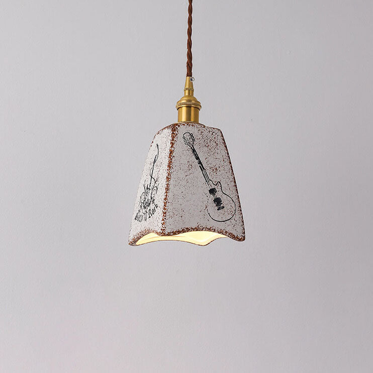 Vintage Japanese Square Cone Brass Ceramic 1-Light Pendant Light