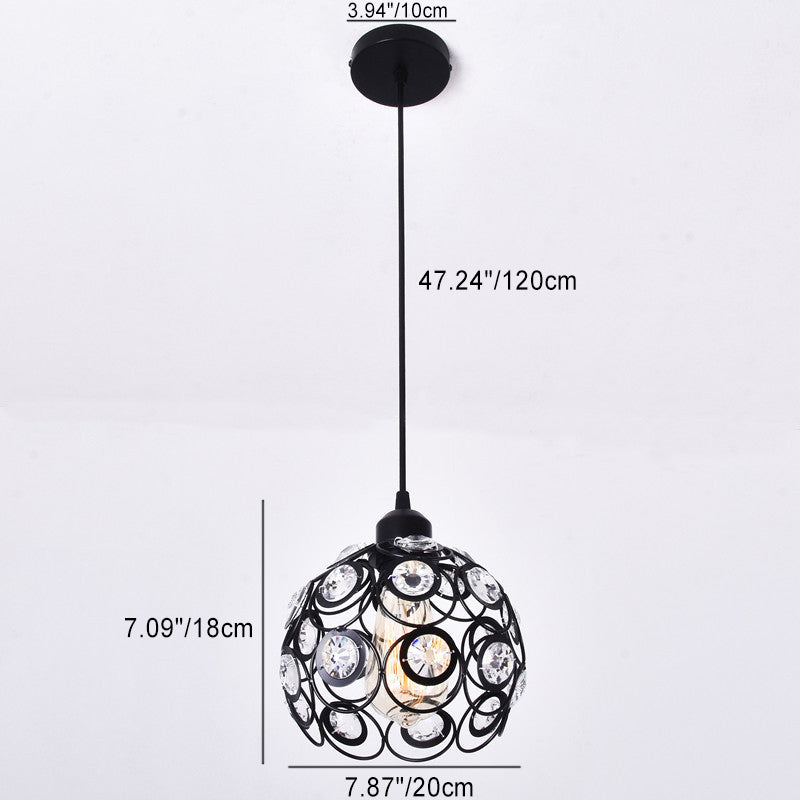 Moderne minimalistische runde Kuppel Eisen Kristall 1-Licht Pendelleuchte für Wohnzimmer