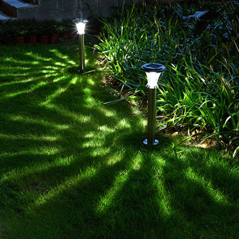 Modern Cylindrical Stainless Steel Glass Solar Outdoor LED Lawn Insert Landscape Light