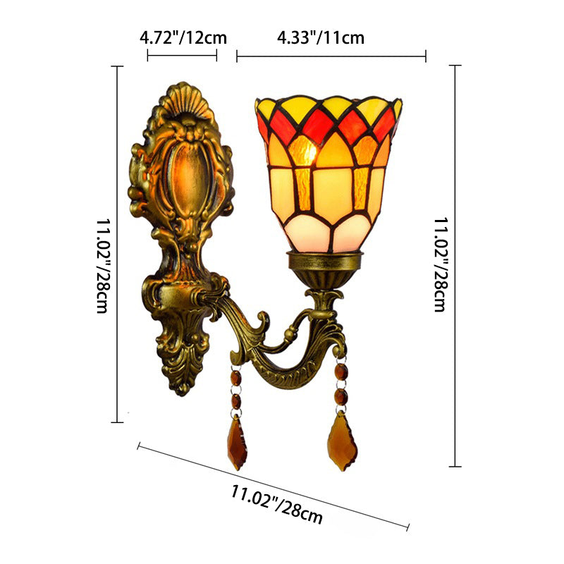 Traditionelle Tiffany Blume Eisen Kristall Glasmalerei 1-Licht Wandleuchte Lampe für Wohnzimmer 