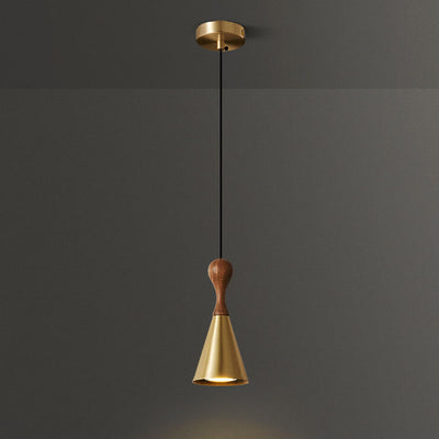 Nordic Simple Wood Art Full Copper Horn 1-Light Pendant Light