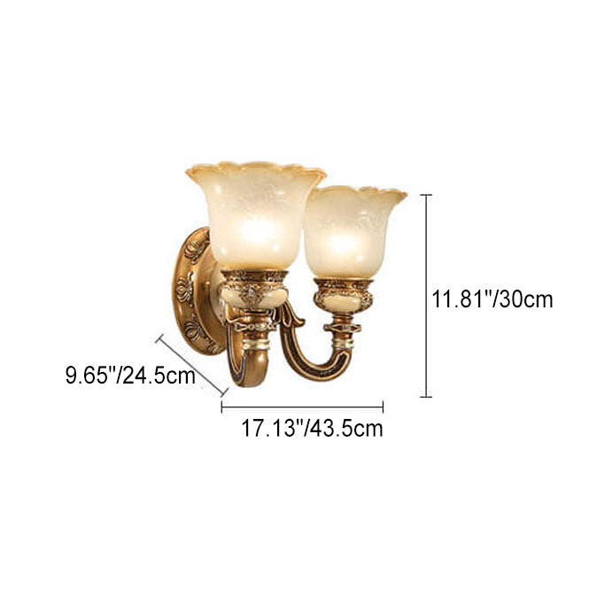 Europäische Vintage-Blumenbecher Eisenharz Glas 1/2 Licht Wandleuchte 