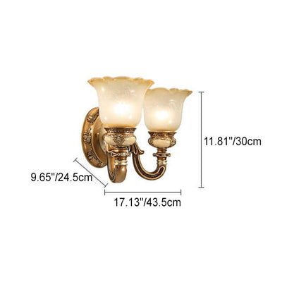 European Vintage Flower Cup Iron Resin Glass 1/2 Light Wall Sconce Lamp