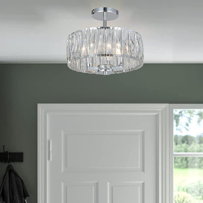 Modern French Light Luxury Cylindrical Crystal 3-Light Semi-Flush Mount Ceiling Light