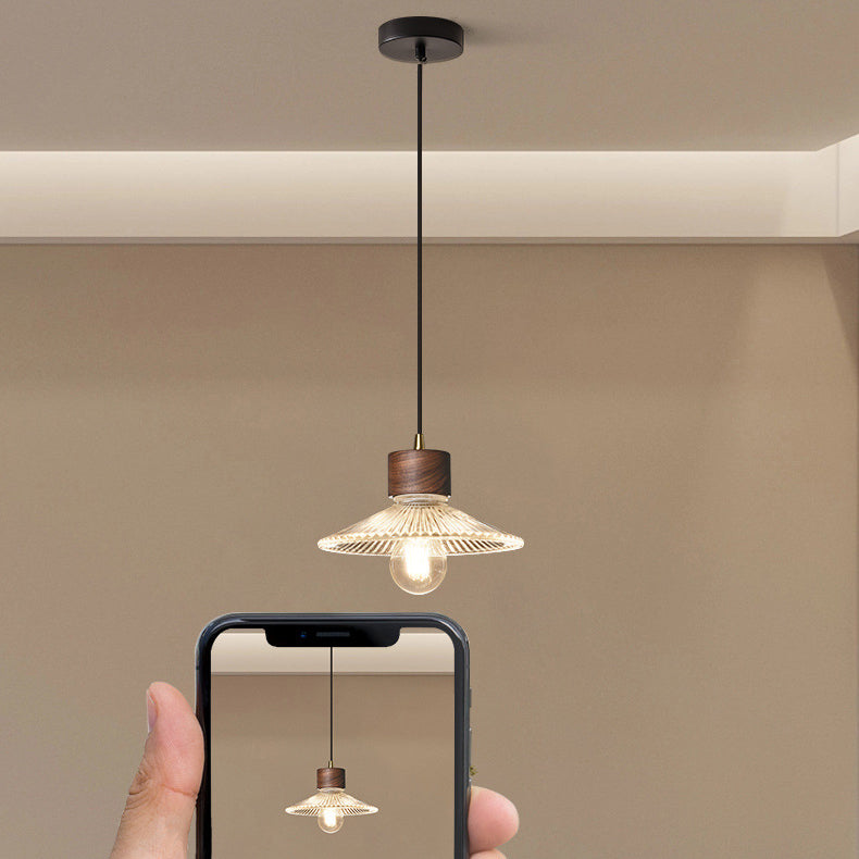 Traditionelle chinesische Pendelleuchte aus Eisen, Walnuss und Glas, konisch, schirmförmig, 1 Licht, für Esszimmer 