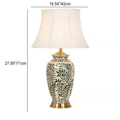 Traditionelle Vintage Vase geformt Stoff Keramik 1-Licht Tischlampe für Schlafzimmer 