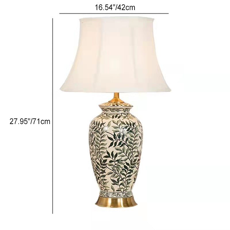 Traditionelle Vintage Vase geformt Stoff Keramik 1-Licht Tischlampe für Schlafzimmer 