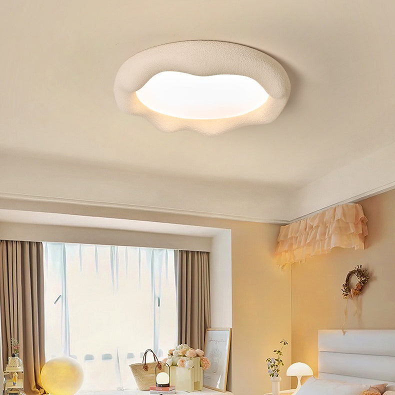 Plafonnier LED Rond en Fer et Fibre de Verre Minimaliste Moderne Crème pour Salon 