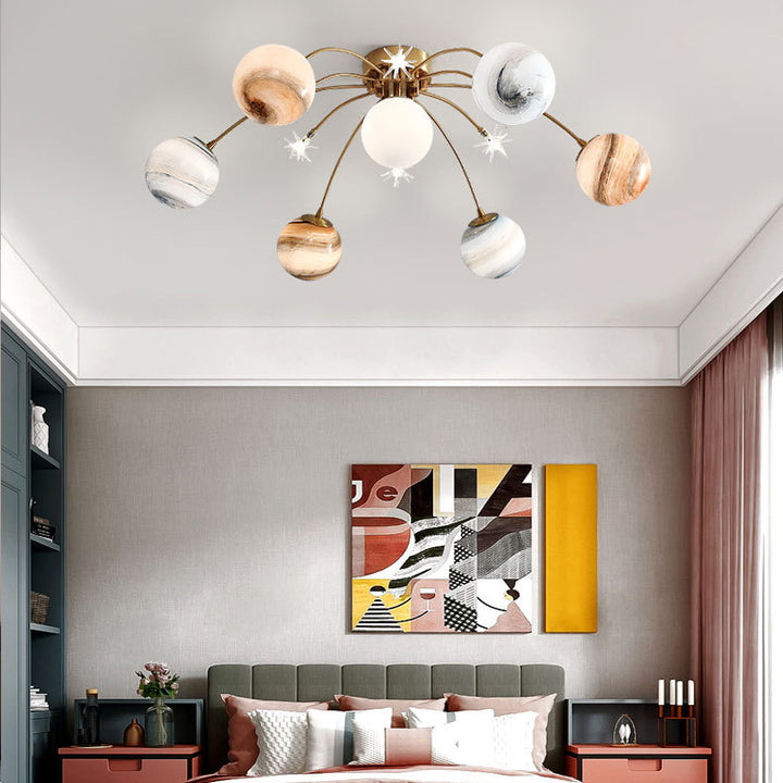 Plafonnier semi-encastré contemporain créatif ciel étoilé lune en verre de fer à 13 lumières pour chambre 