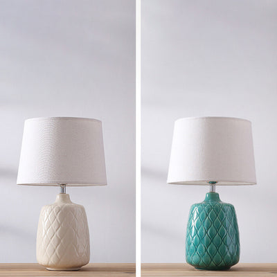 European Vintage Ceramic Fabric Lampshade 1-Light Table Lamp