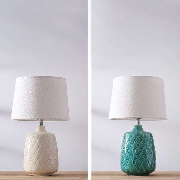 European Vintage Ceramic Fabric Lampshade 1-Light Table Lamp