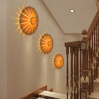 Traditionelle chinesische runde Bambus-Kunstpergament-Wandleuchte mit 1 Licht für Schlafzimmer 