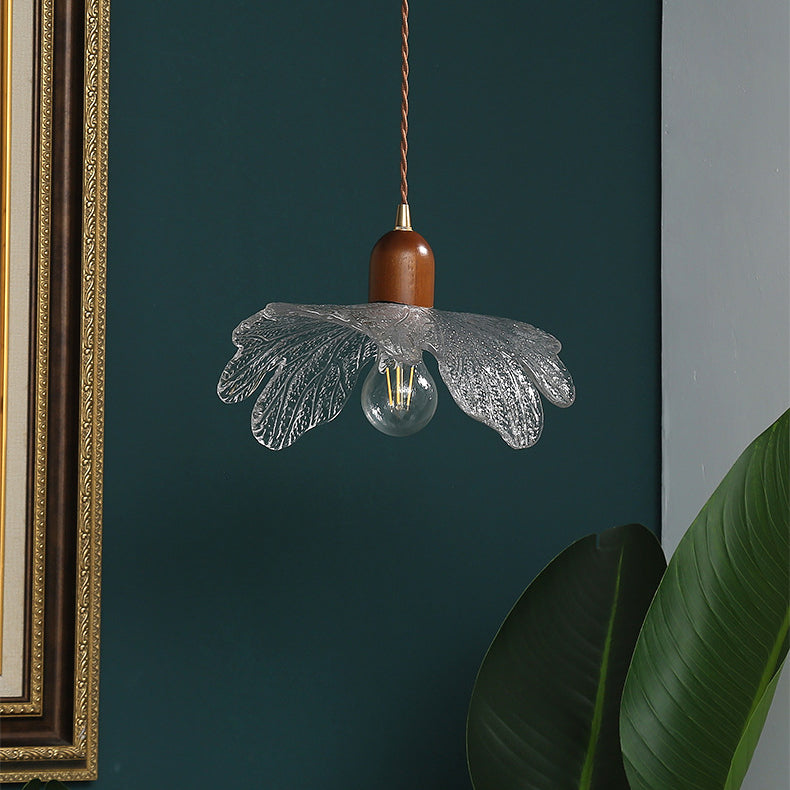 Lustre Suspendu Traditionnel Vintage Cylindre Pétale Verre Laiton Noyer 1 Lumière Pour Chambre 