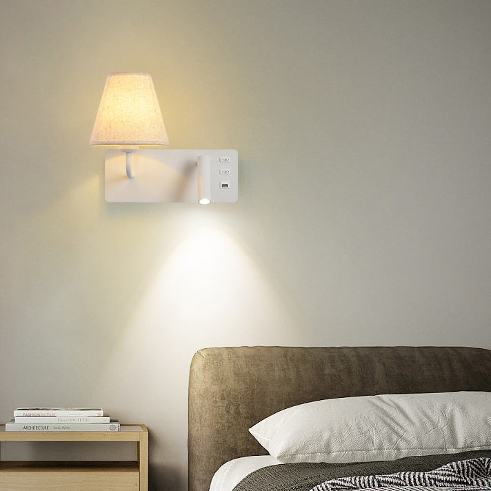 Moderne Einfachheit Eisen Aluminium Stoff Kegel 1-Licht Wandleuchte Lampe für Schlafzimmer 