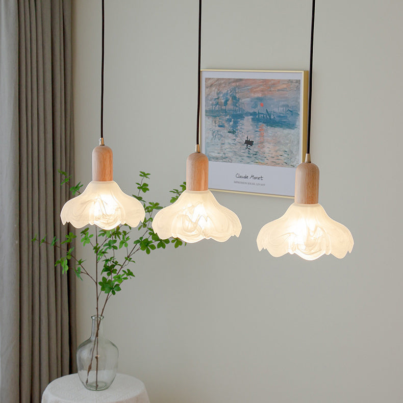 Suspension lumineuse à 1 ampoule en bois massif et verre avec cylindre traditionnel japonais pour salon 