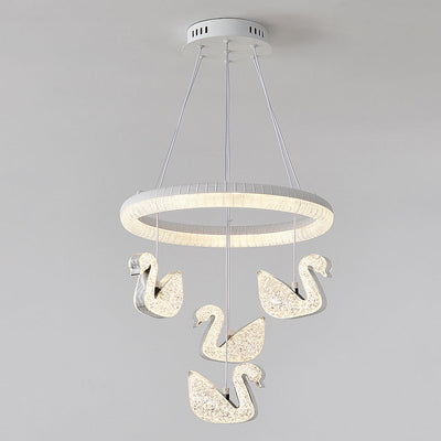 Zeitgenössischer Luxus-Kreis-Ring-Schatten-ABS-Schwan-Dekor-LED-Kronleuchter für Wohnzimmer 