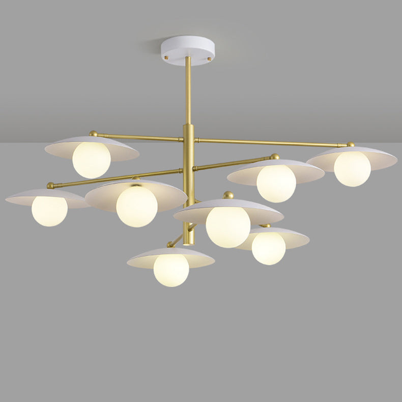 Modern Minimalist Round Flying Saucer Orb Branch Iron Glass 4/6/8-Light Chandelier For Living Room