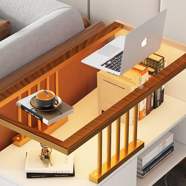 Rechteckiger Beistelltisch im zeitgenössisch-schlichten Design mit Glasplatte, 2-stufigem MDF-Schrank für das Wohnzimmer 