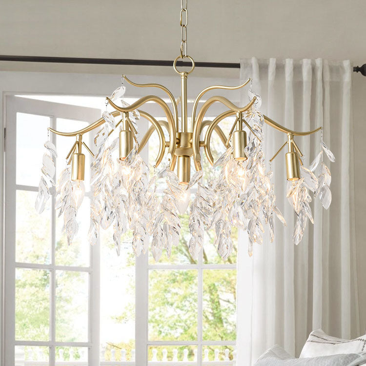 Modern Luxury Leaf Iron Crystal 7/9 Light Chandelier For Living Room