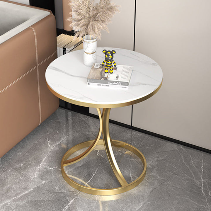 Moderner luxuriöser runder Rock-Slab-Couchtisch aus Kohlenstoffstahl für das Wohnzimmer 