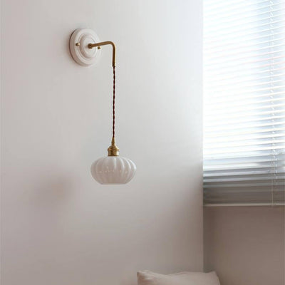 Japanese Minimalist Glass Round Ceramic Base 1-Light Wall Sconce Lamp