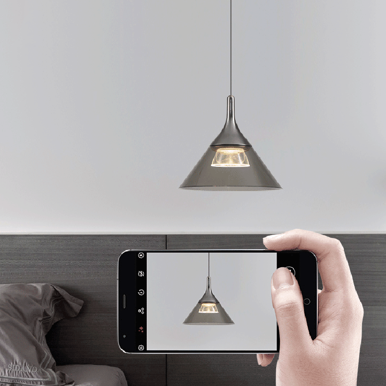Zeitgenössische nordische konische LED-Pendelleuchte aus Eisen-Aluminium für Schlafzimmer 